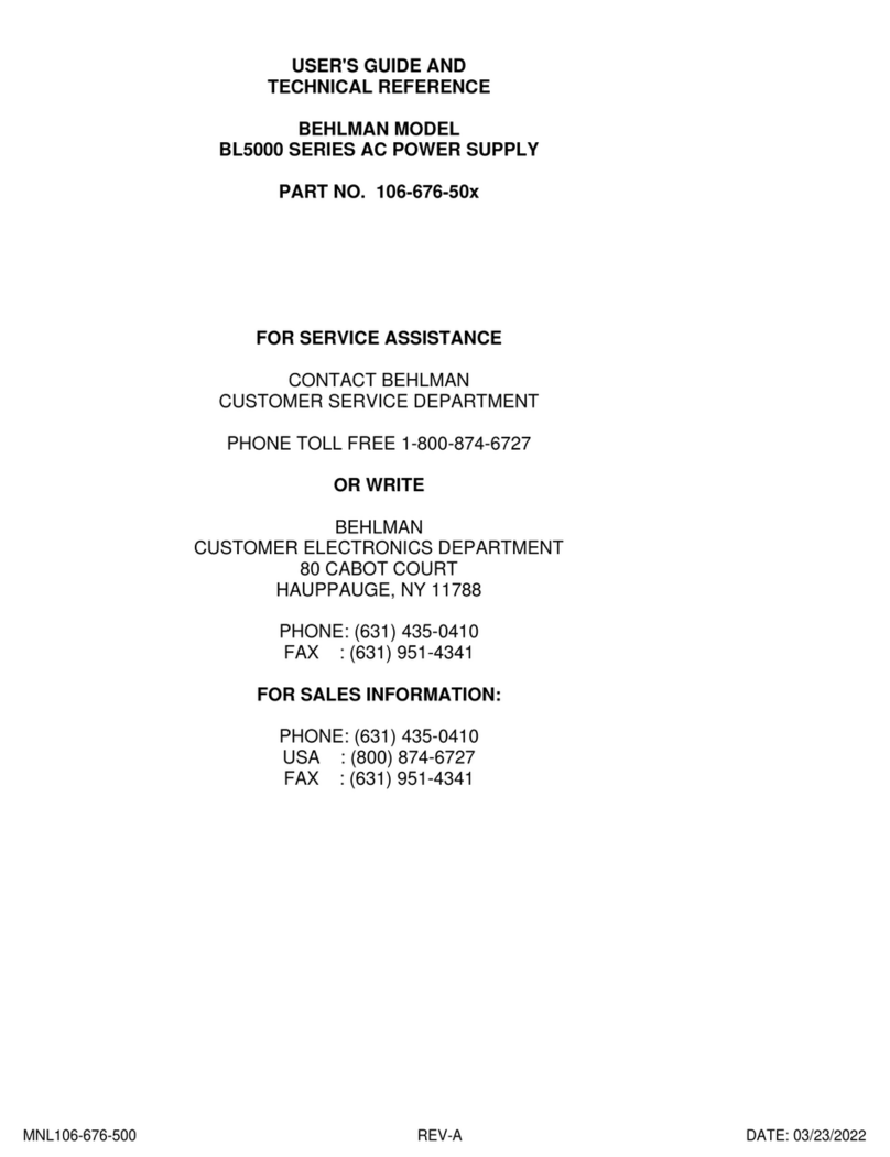 BEHLMAN BL5000 Series Use and care manual