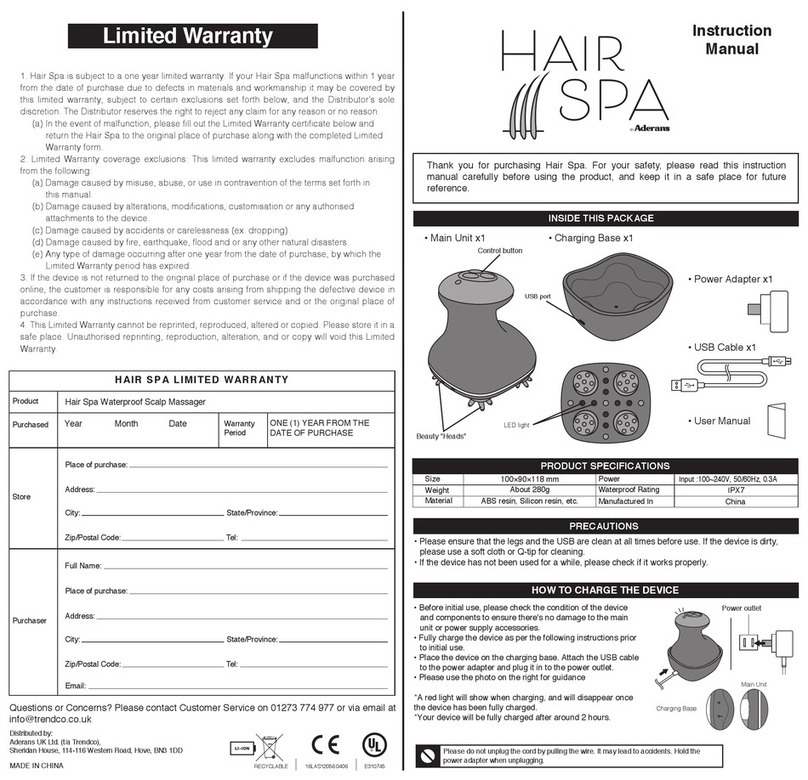 Aderans Hair Spa User manual