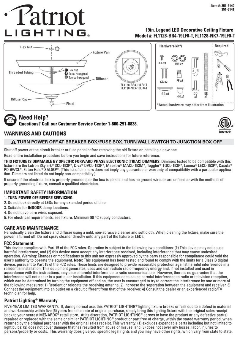 Patriot Lighting FL1128-BR4-19LF0-T instruction sheet