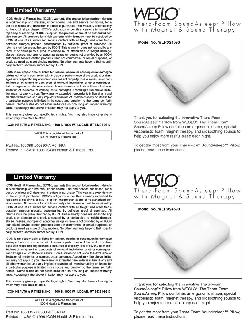 Weslo Thera-Foam SoundAsleep WLRX24590 quick start guide