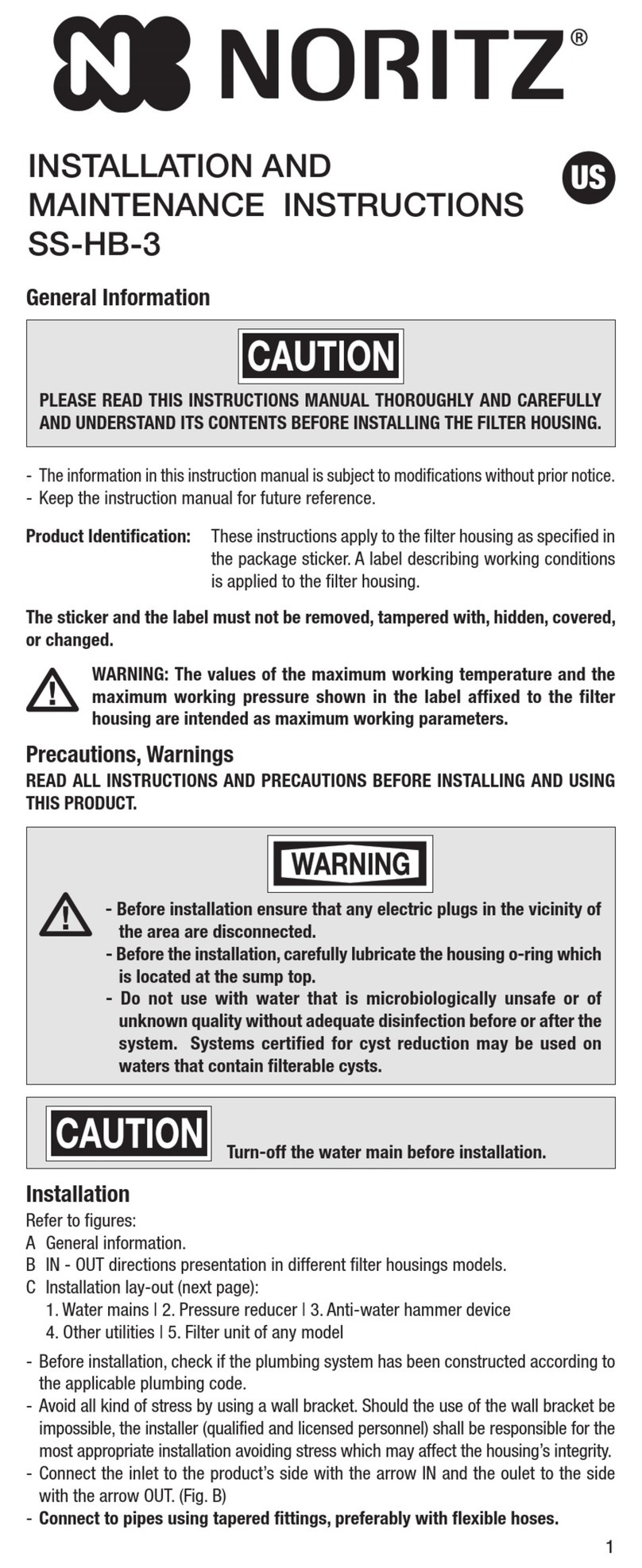 Noritz SS-HB-3 Installation and maintenance instructions