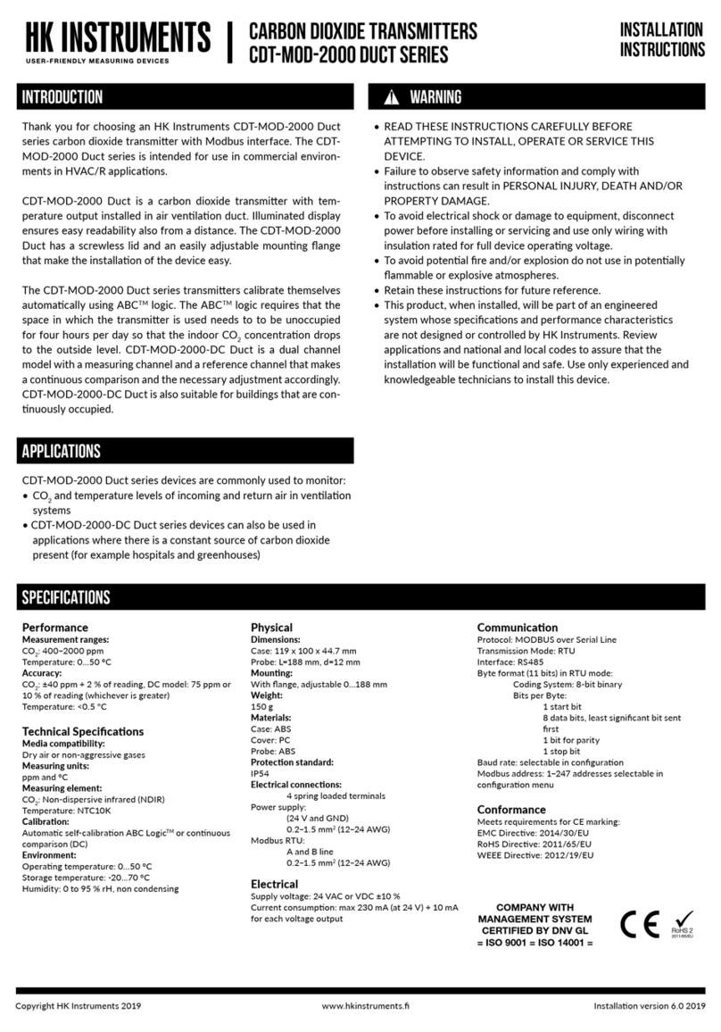 HK Instruments CDT-MOD-2000 Duct Series User manual