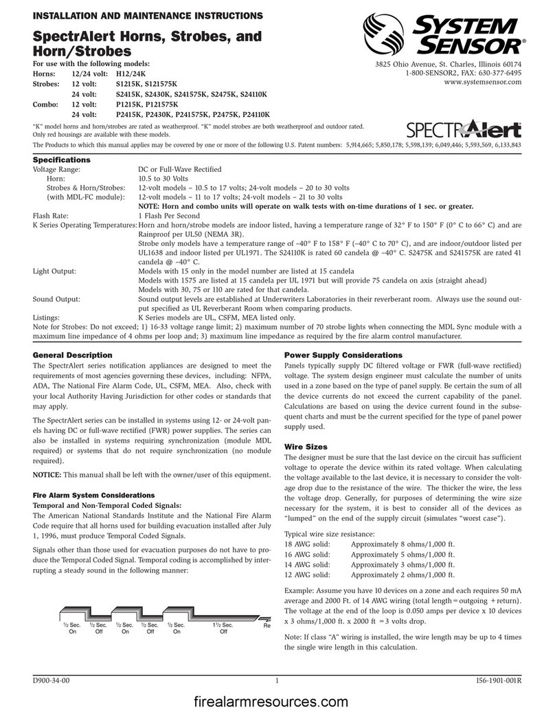 System Sensor SPECTRAlert H12/24K User manual