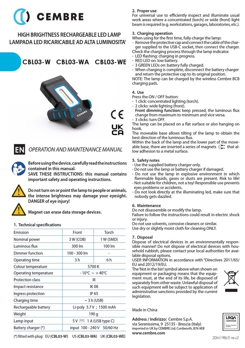 Cembre CBL03-W Operation and maintenance manual Cembre CBL03-W Operation and maintenance manual