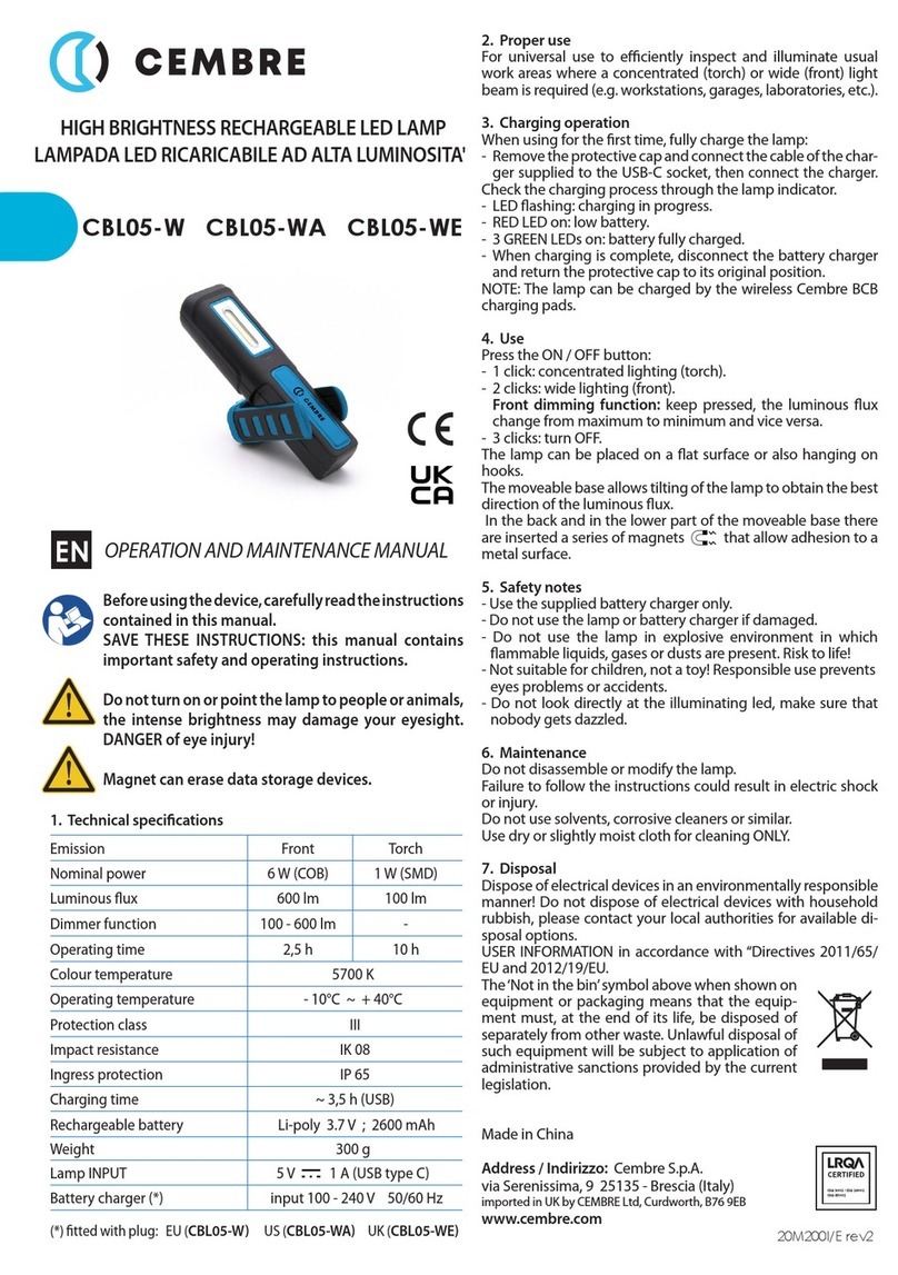 Cembre CBL05-W Operation and maintenance manual Cembre CBL05-W Operation and maintenance manual