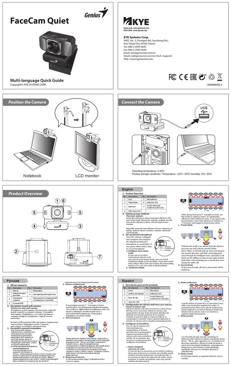 Genius KYE Systems Genius FaceCam Quiet quick guide