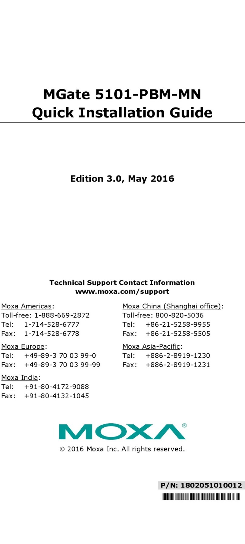 Moxa Technologies MGate 5101-PBM-MN Quick installation guide