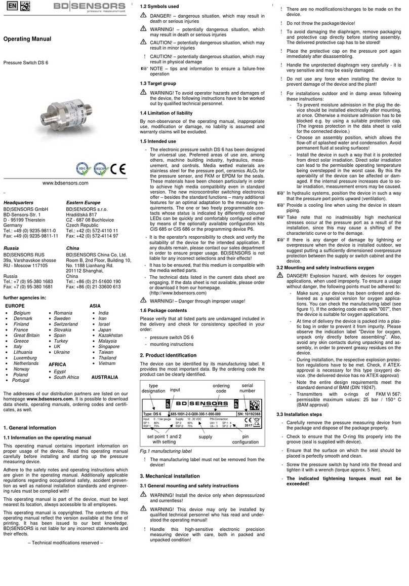 BD Sensors DS 6 operating manual