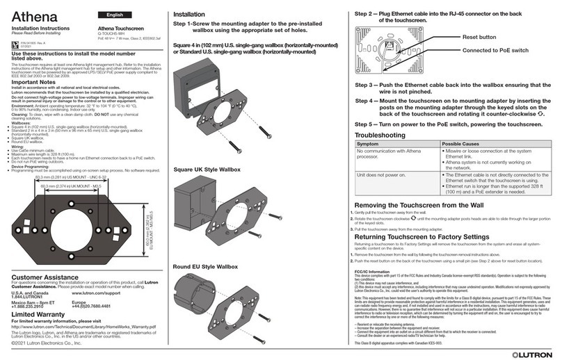 Lutron Electronics Athena User manual