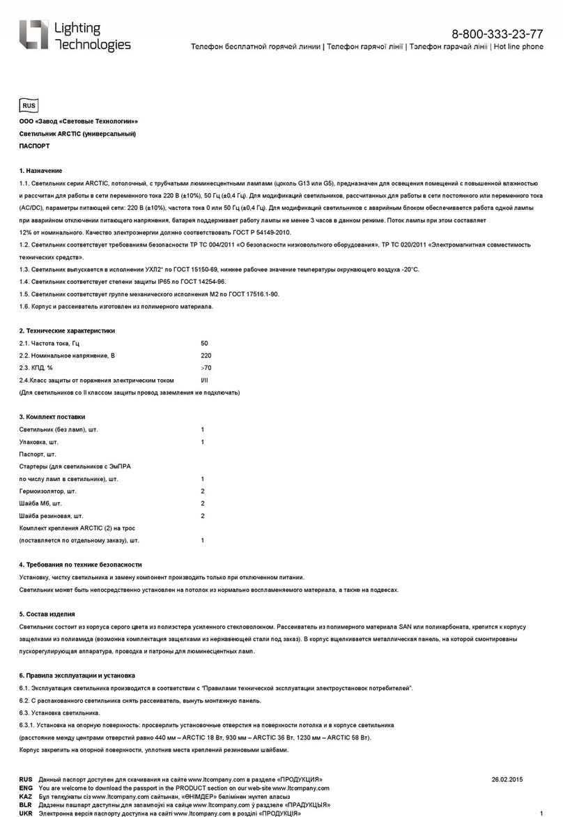 Lighting Technologies ARCTIC User manual