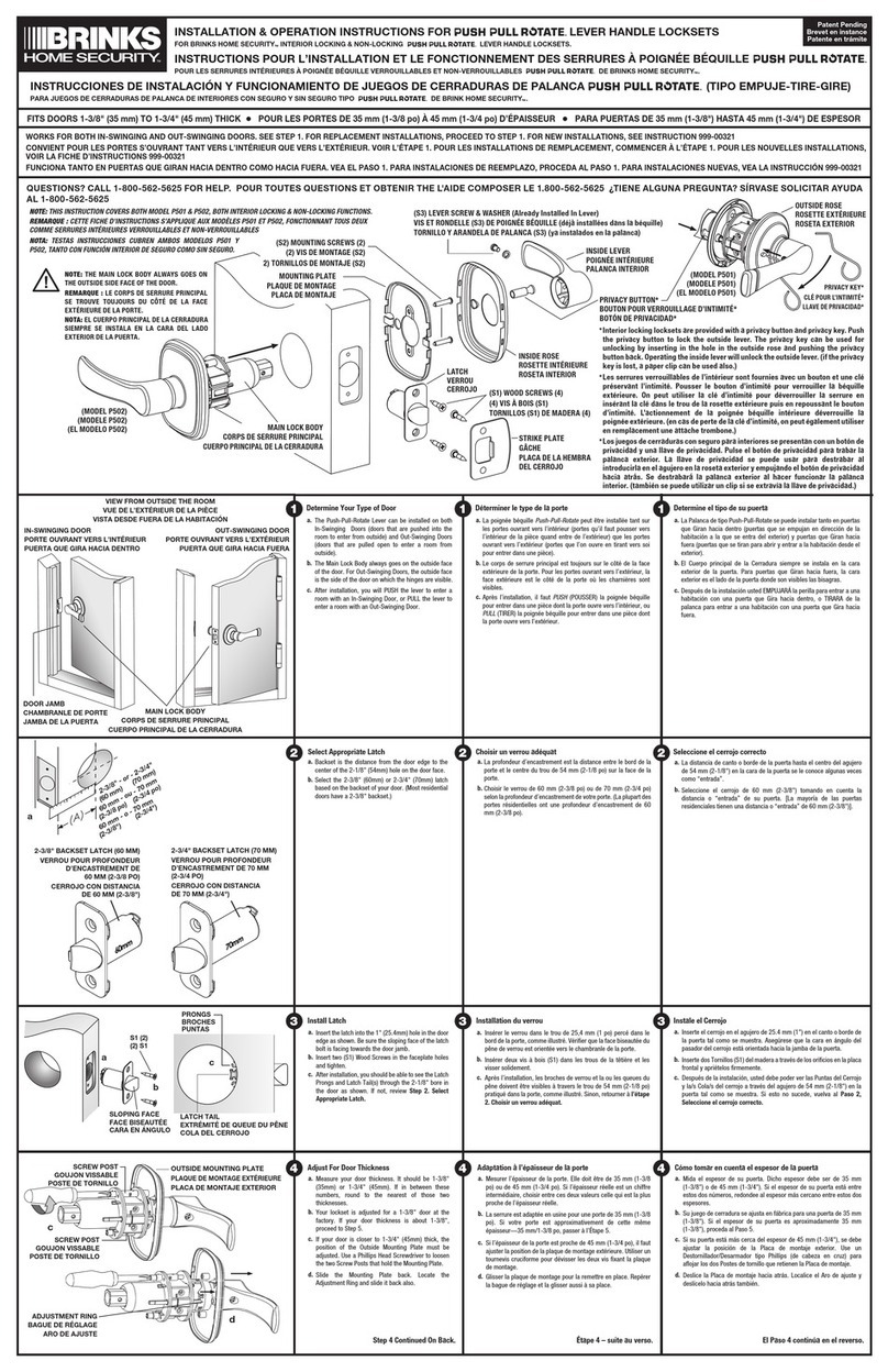 BRINKS P502 Installation instructions