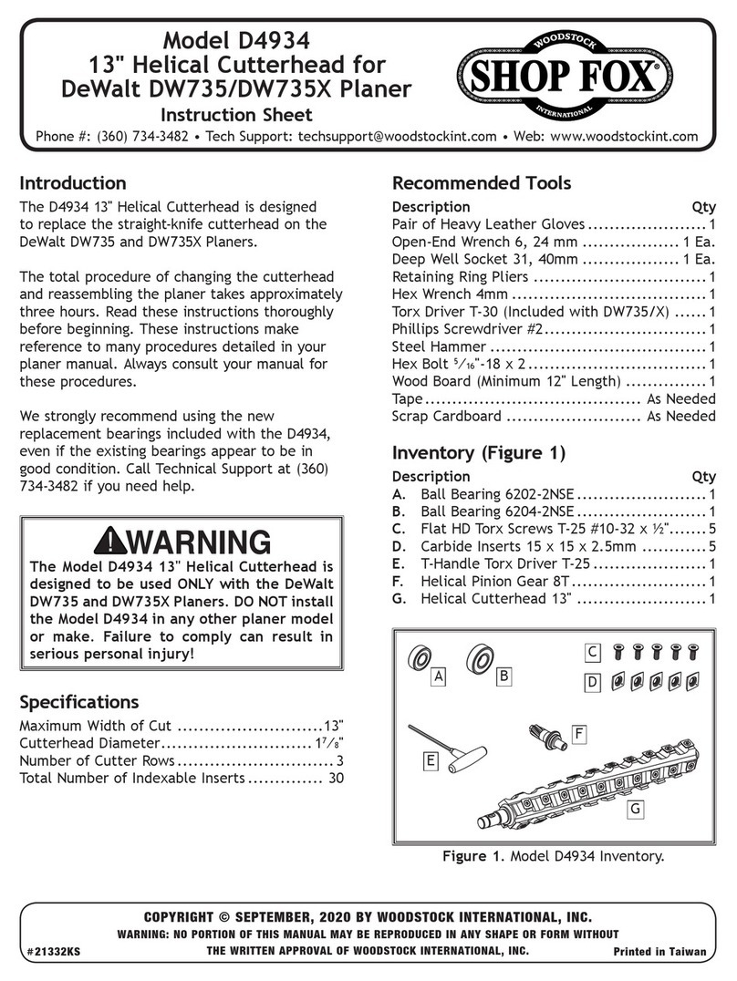 Shop fox D4934 instruction sheet