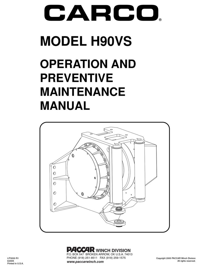 Paccar Winch CARCO H90VS Installation, Operation and Preventive Maintenance manual