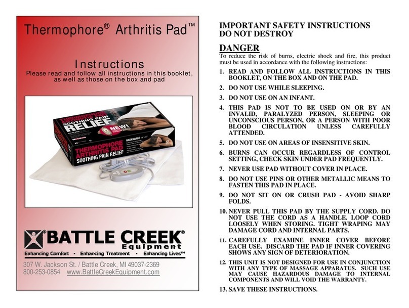 Battle Creek Thermophore Arthritis Pad instructions