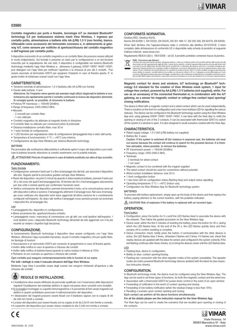 Vimar 03980 quick start guide
