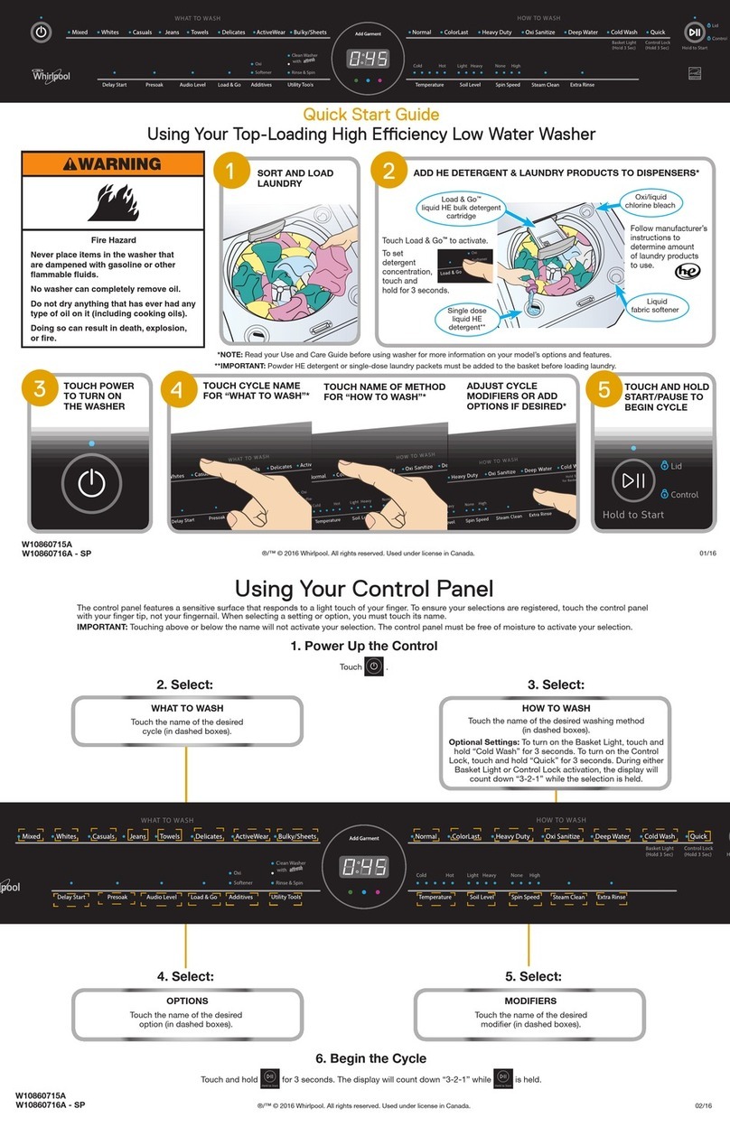 Whirlpool W10860715A Quick reference guide