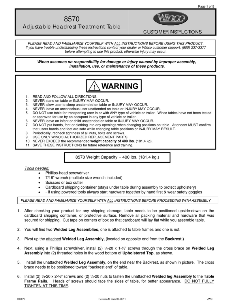 Winco 8570 CUSTOMER INSTRUCTIONS