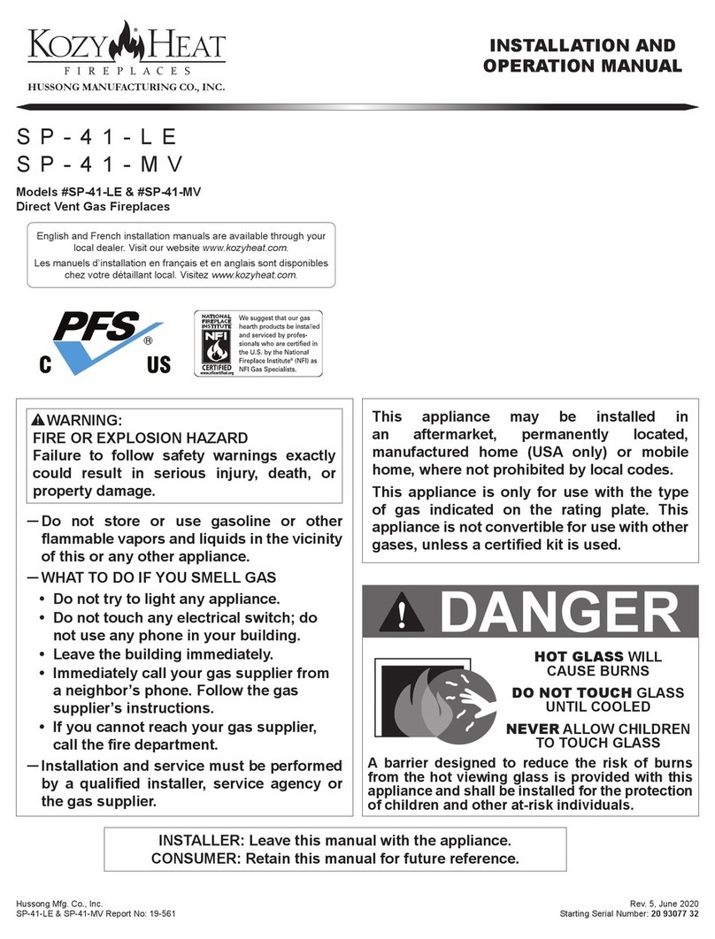 Hussong Kozy Heat SP-41-LE Installation and operation manual Hussong Kozy Heat SP-41-LE Installation and operation manual