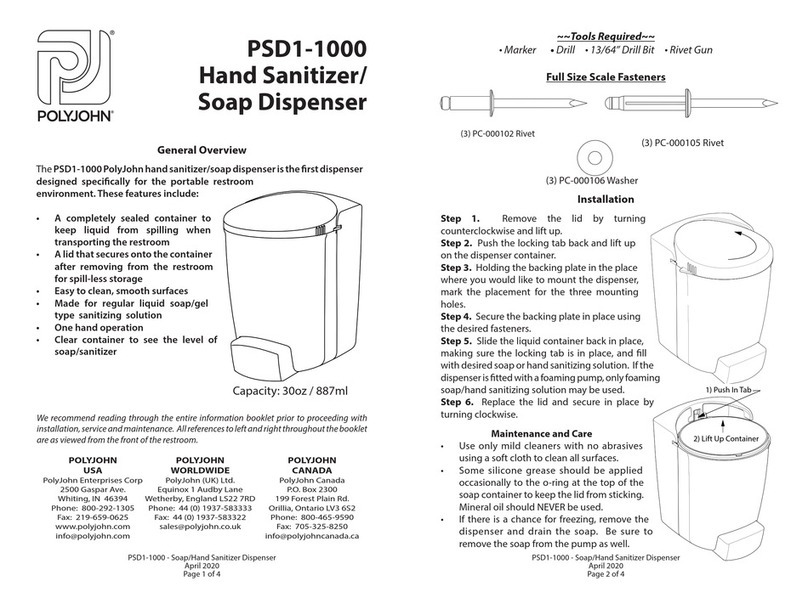 PolyJohn E SaniStand PSD1-1000 quick start guide