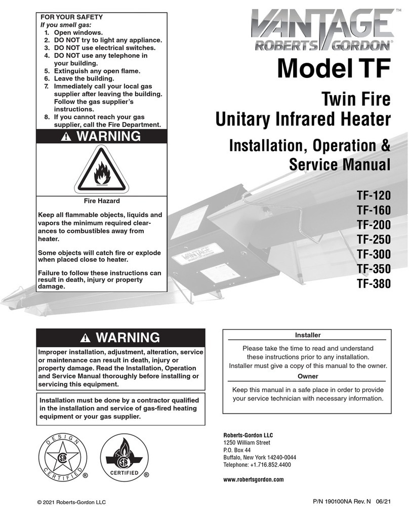 Vantage Hearth TF-120 Installation, operation & service manual