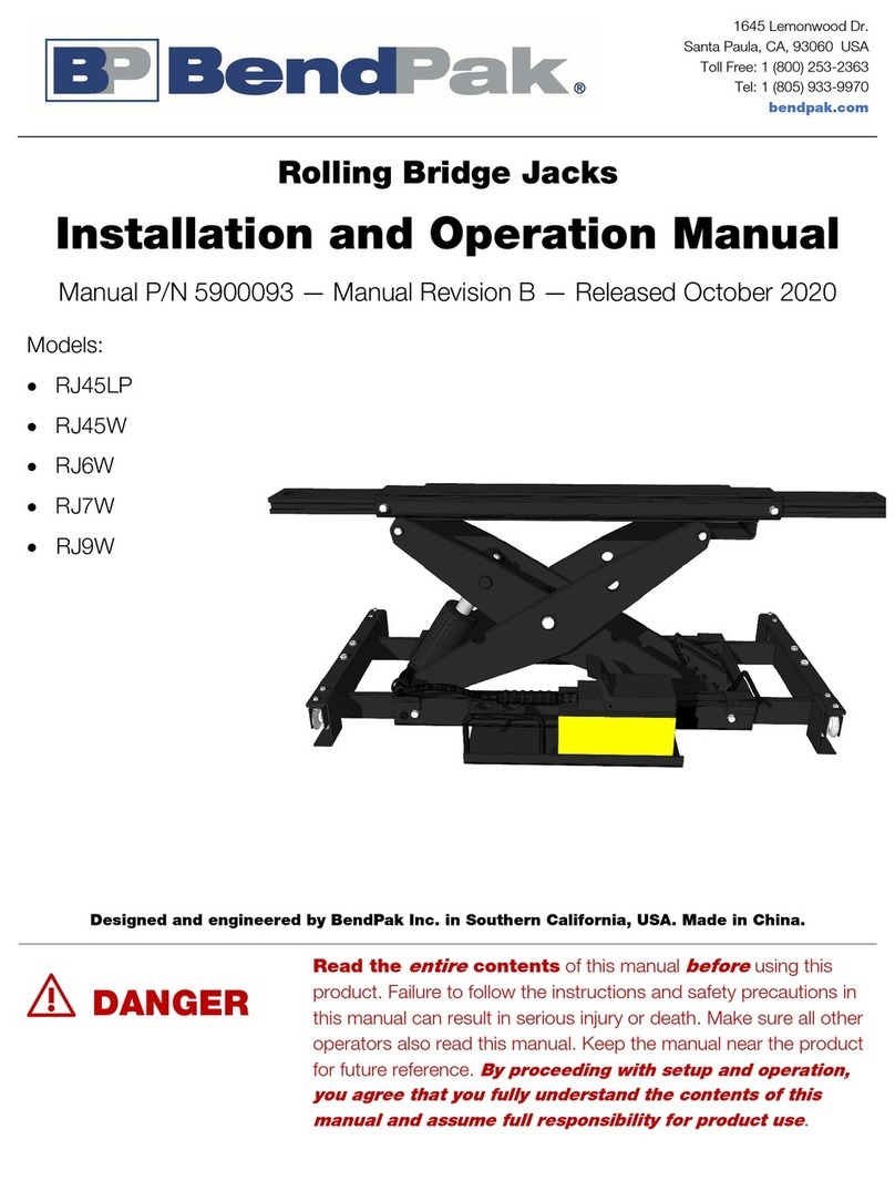 Bend-Pak RJW Series Installation and operation manual