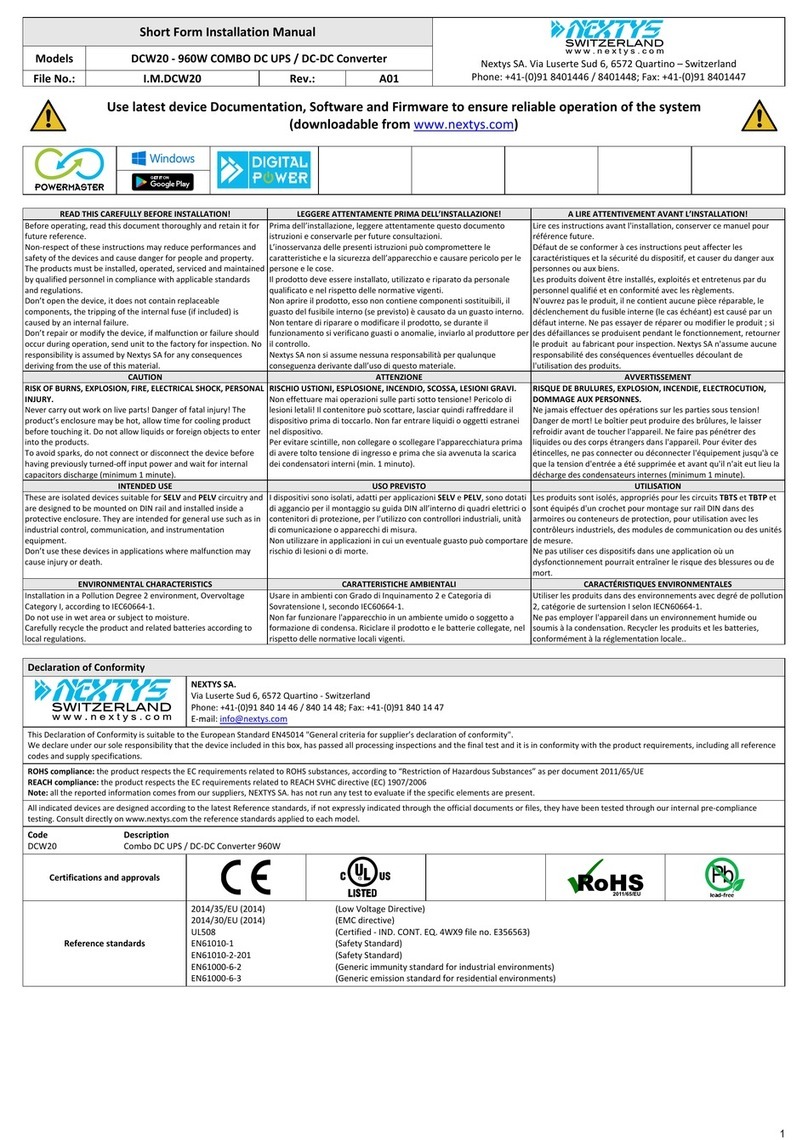 nextys DCW20 Short Form Installation Manual