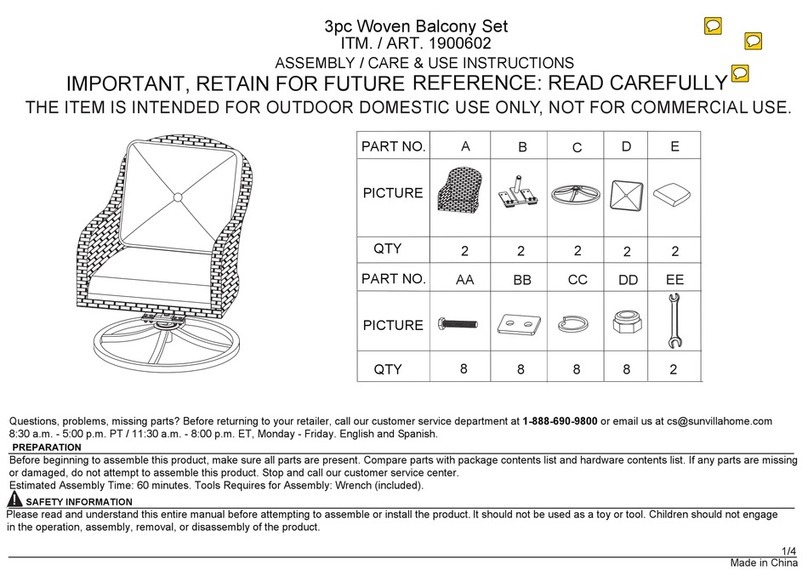 Costco 3pc Woven Balcony Set Assembly / care & use instructions