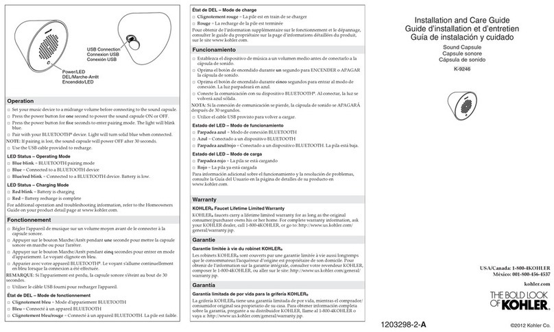 Kohler K-9246 Installation and care guide