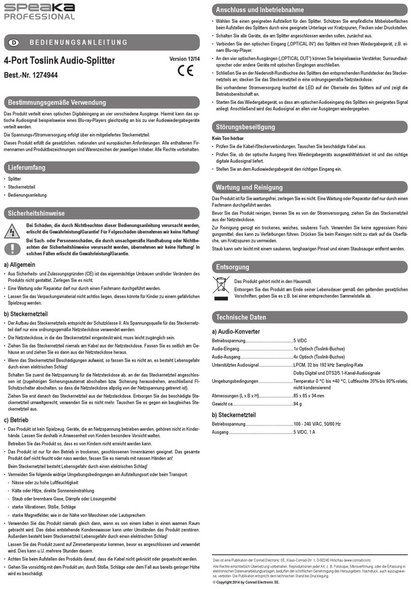 Speaka Professional 1274944 operating instructions