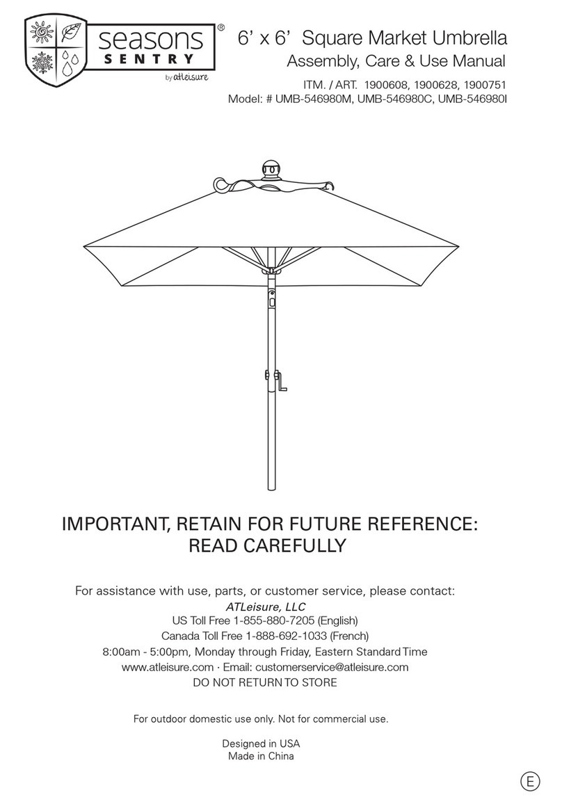Atleisure Seasons Sentry UMB-755170M Assembly, care & use manual Atleisure Seasons Sentry UMB-755170M Assembly, care & use manual