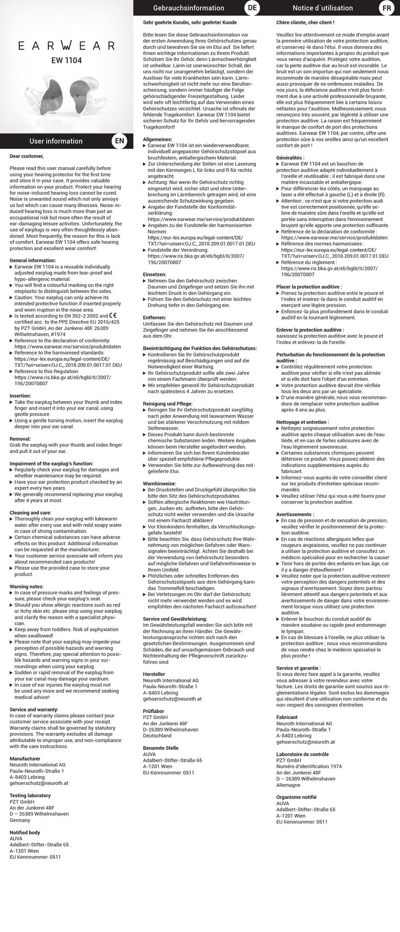 Earwear EW 1104 User information
