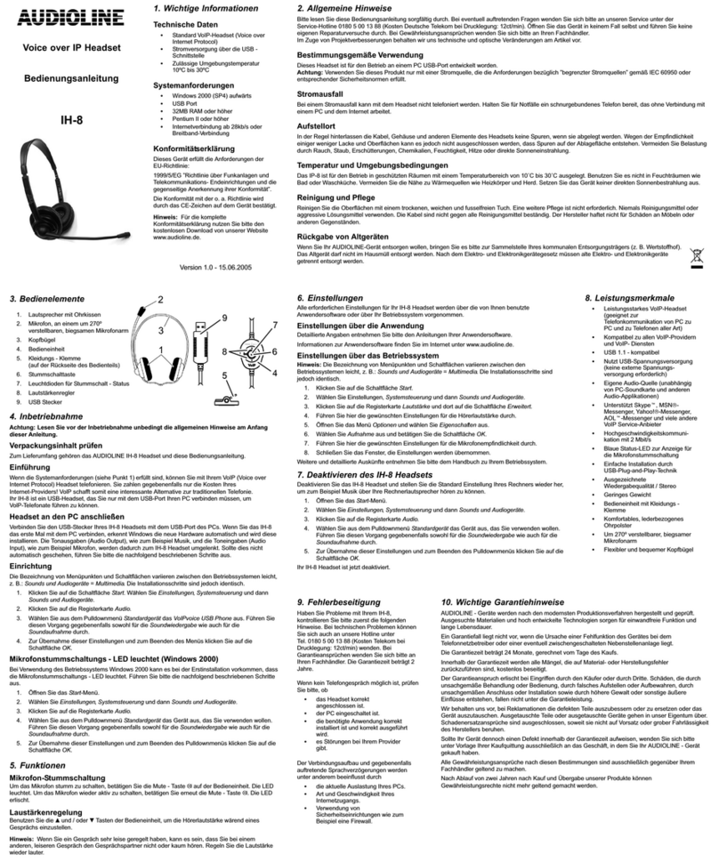 AUDIOLINE IH-8 operating instructions