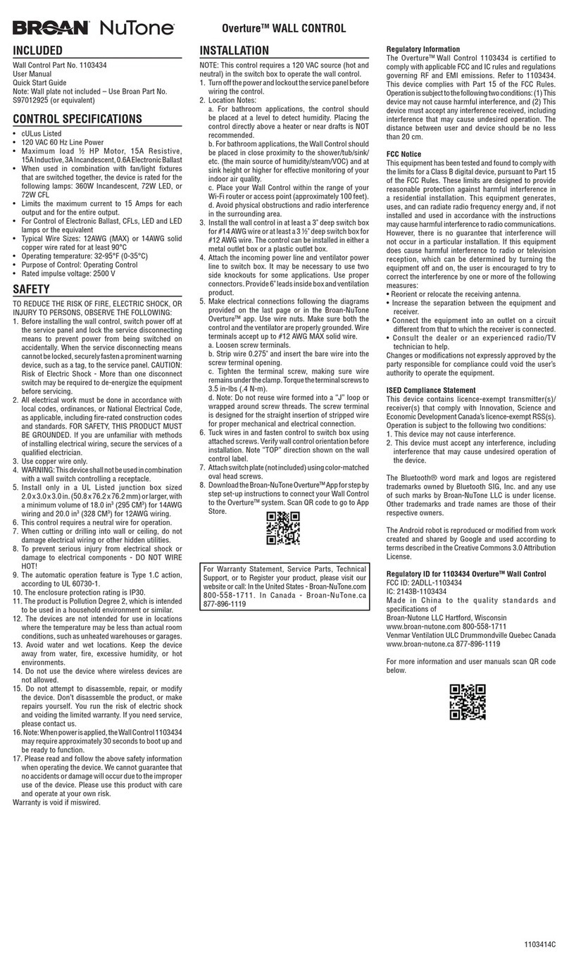 NuTone Overture 1103434 User manual