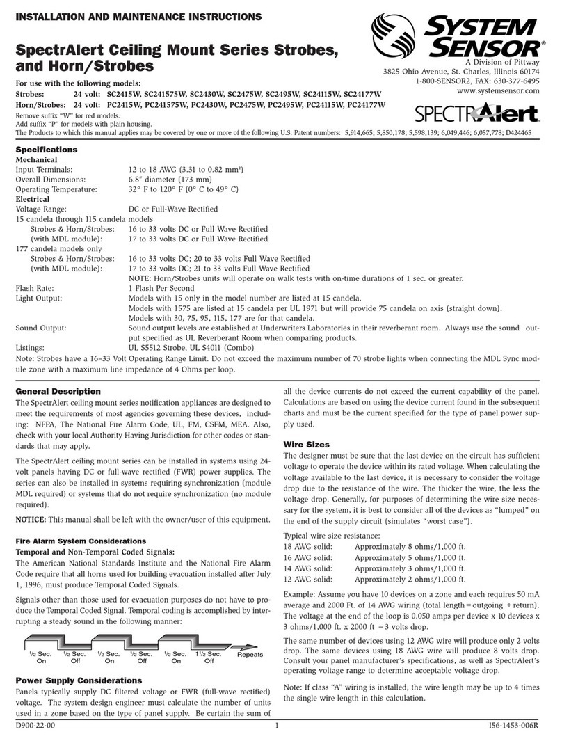Pittway SYSTEM SENSOR SPECTRAlert SC2415W Installation and maintenance instructions Pittway SYSTEM SENSOR SPECTRAlert SC2415W Installation and maintenance instructions