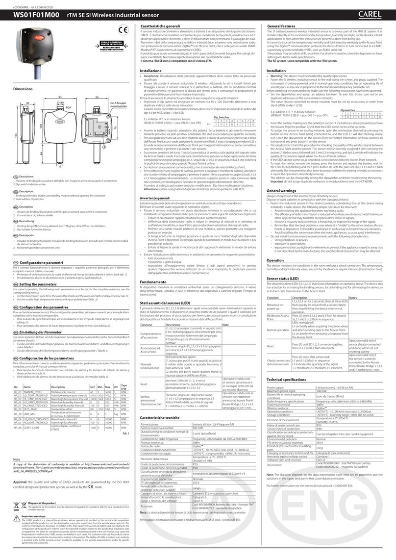 Carel rTM SE SI WS01F01M00 User manual