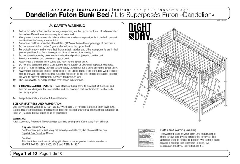 Night & Day Furniture Dandelion Futon Bunk Bed Assembly instructions Night & Day Furniture Dandelion Futon Bunk Bed Assembly instructions