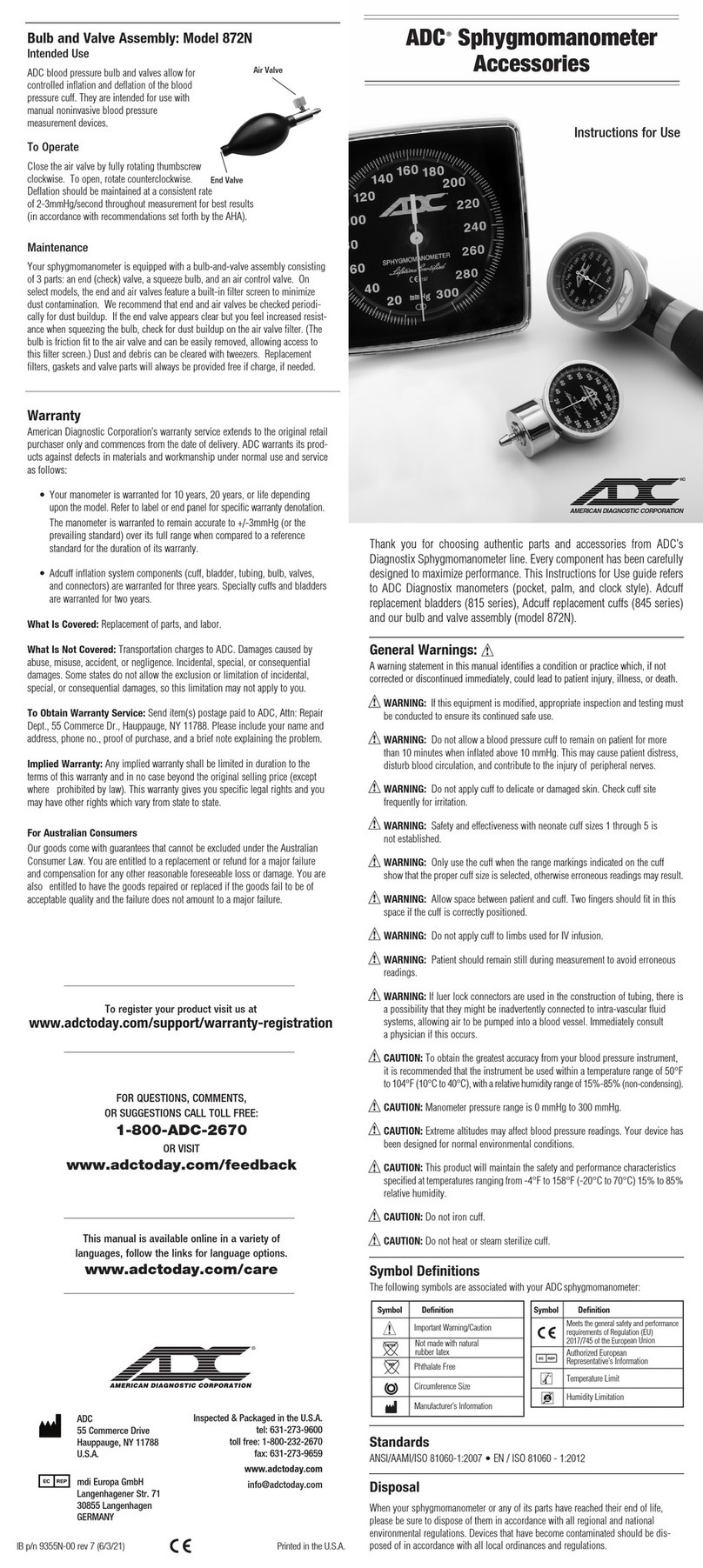 ADC 872N Instructions for use
