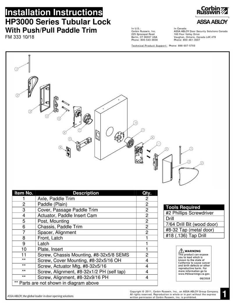 Assa Abloy Corbin Russwin HP3000 Series installation instructions Assa Abloy Corbin Russwin HP3000 Series installation instructions