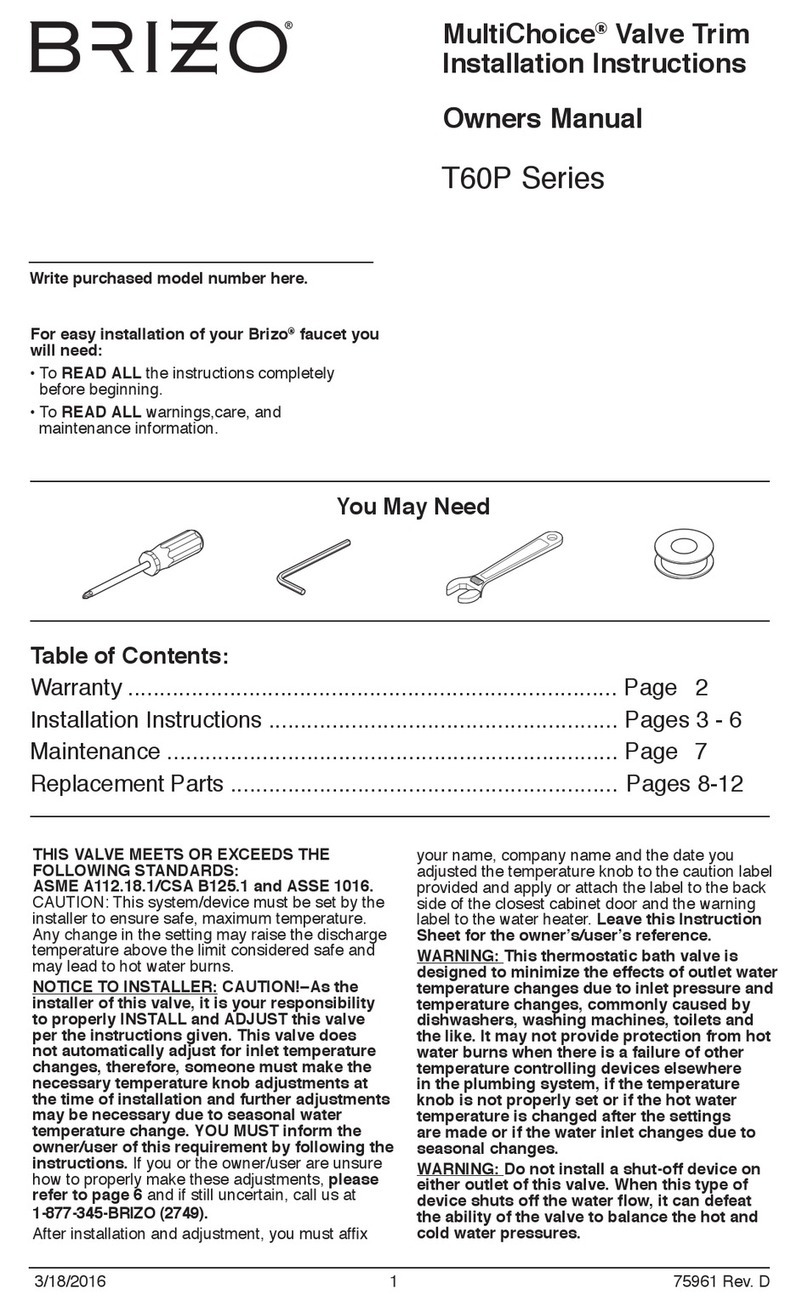 Brizo MultiChoice T60P Series User manual Brizo MultiChoice T60P Series User manual