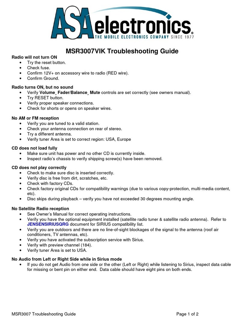ASA Electronics MSR3007VIK troubleshooting guide