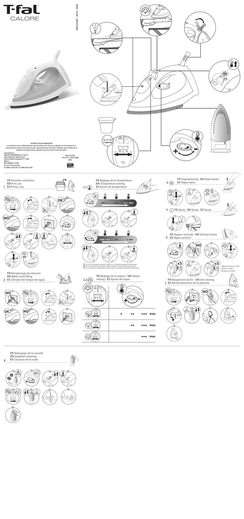 T-Fal Calore FV14 Series quick start guide