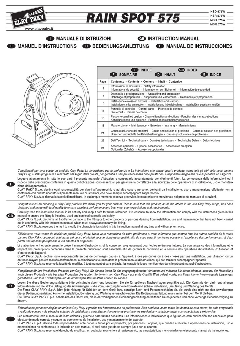 Claypaky RAIN SPOT 575 User manual Claypaky RAIN SPOT 575 User manual