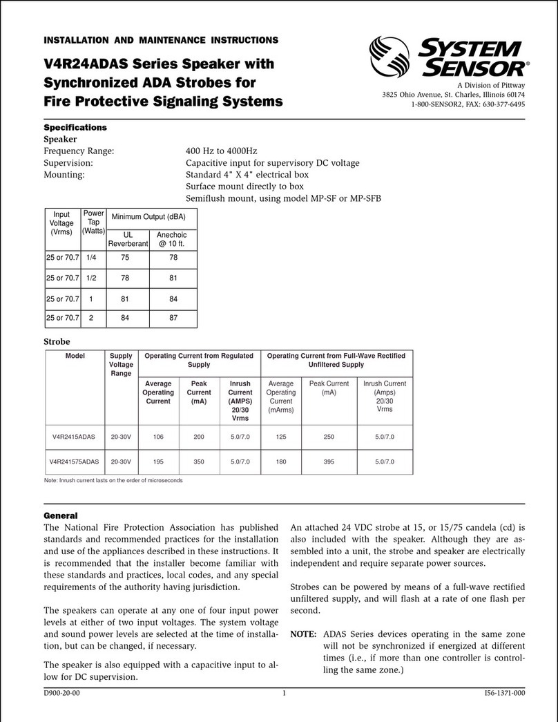 Pittway SYSTEM SENSOR V4R24ADAS Series Installation and maintenance instructions