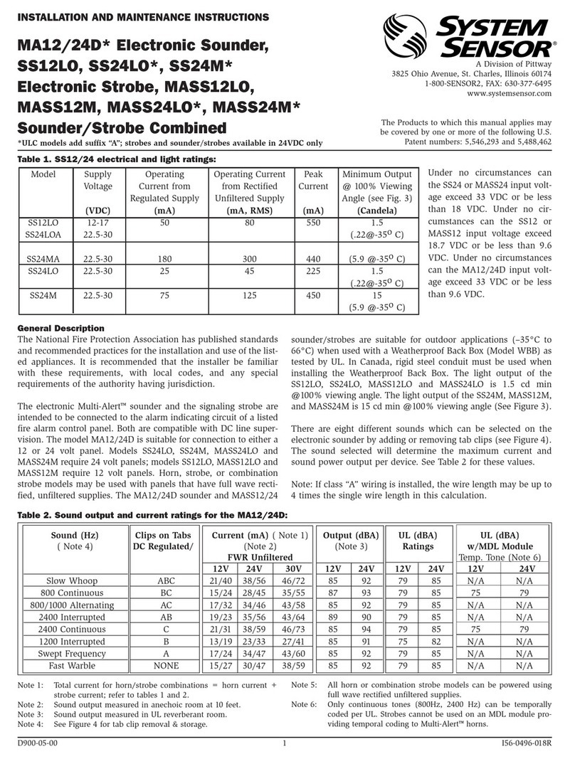 Pittway SYSTEM SENSOR MA12D Series User manual