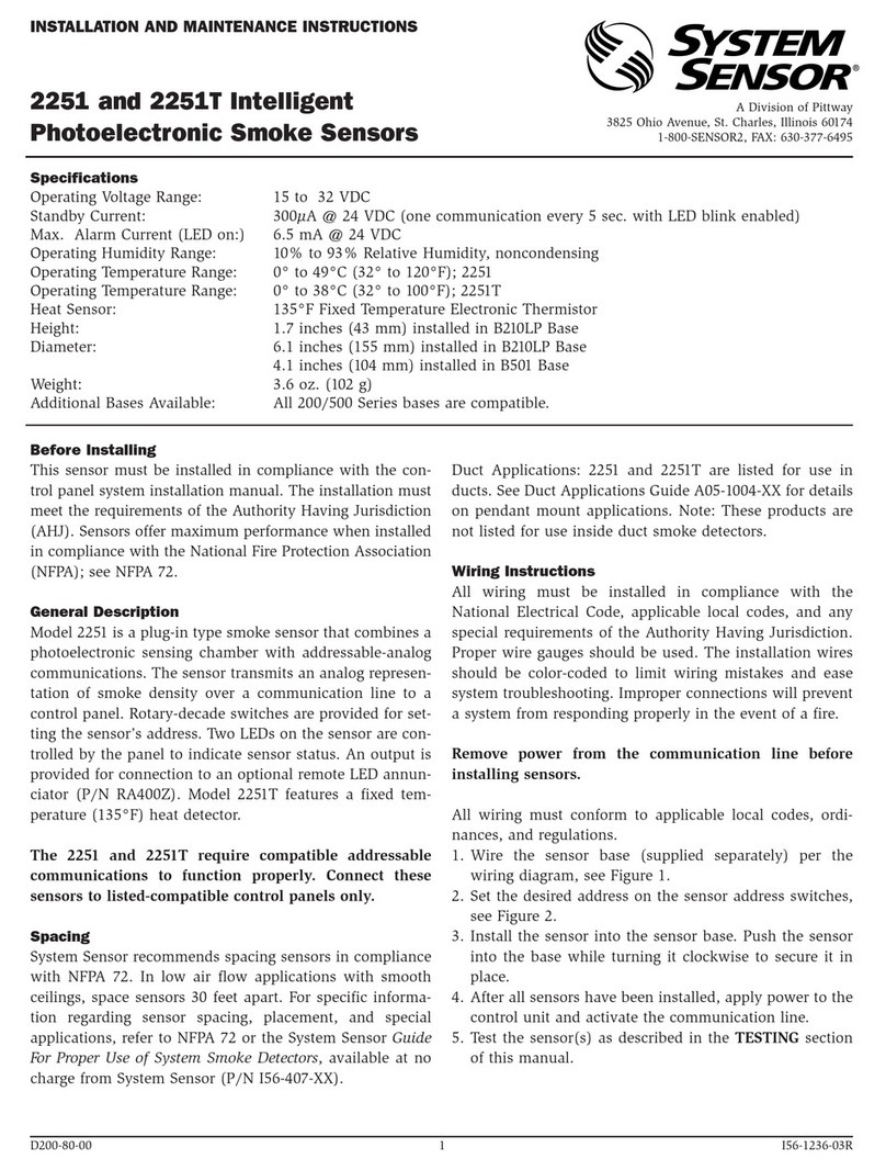 Pittway SYSTEM SENSOR 2251 Installation and maintenance instructions