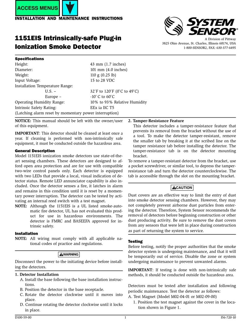 Pittway SYSTEM SENSOR 1151EIS Installation and maintenance instructions Pittway SYSTEM SENSOR 1151EIS Installation and maintenance instructions
