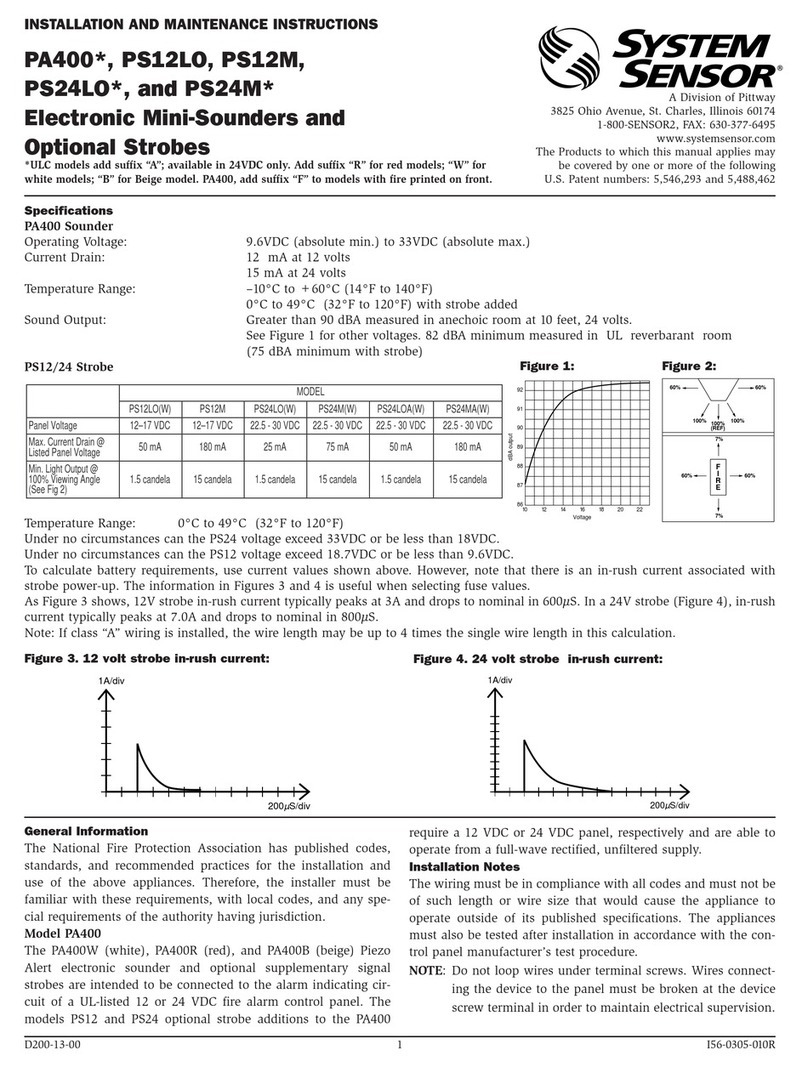 Pittway SYSTEM SENSOR PA400 Series Installation and maintenance instructions