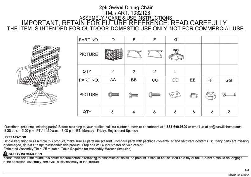 SUNVILLA 2pk Assembly / care & use instructions SUNVILLA 2pk Assembly / care & use instructions