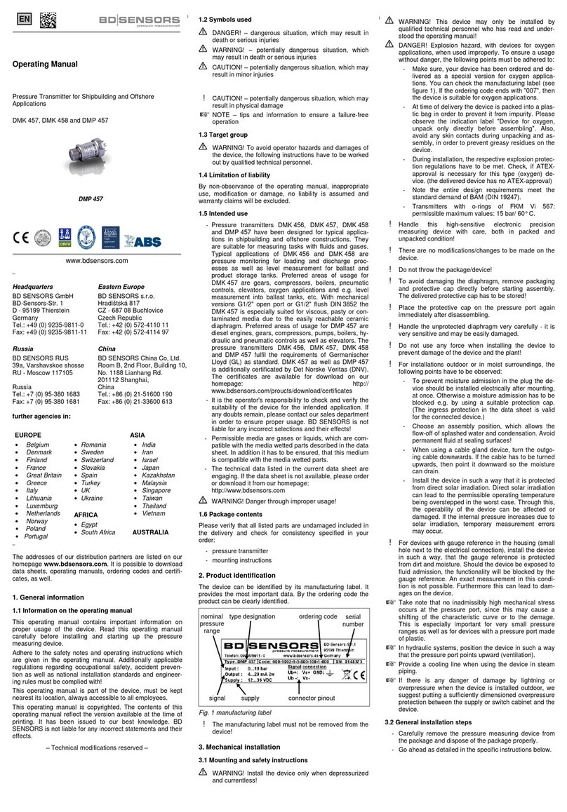 BD Sensors DMK 457 operating manual