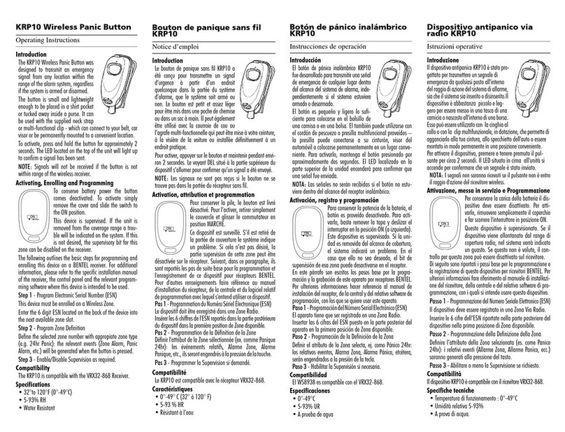Bentel Security KRP10 operating instructions